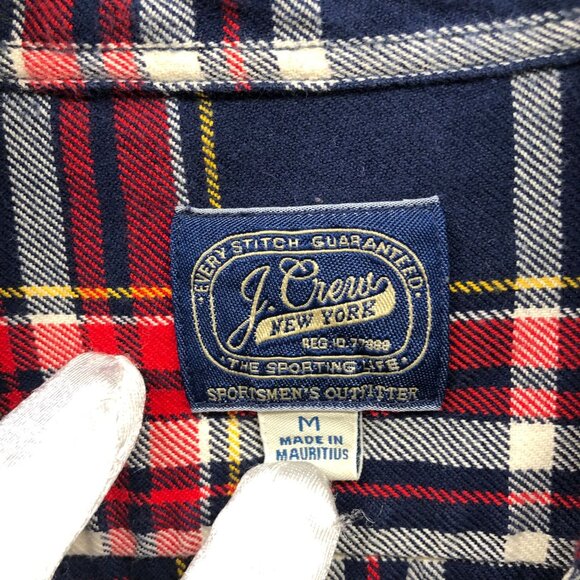 J. Crew Flannel Shirt Mens M Red Blue Tartan Plaid Long Sleeve Cotton Regular - Picture 5 of 8